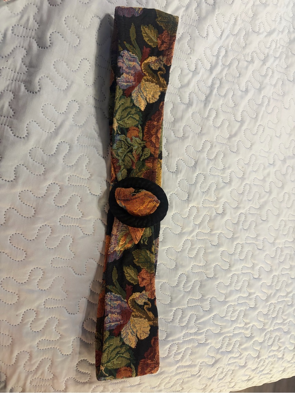 Vintage Floral Woven Fabric Belt with Buckle - Black Multi